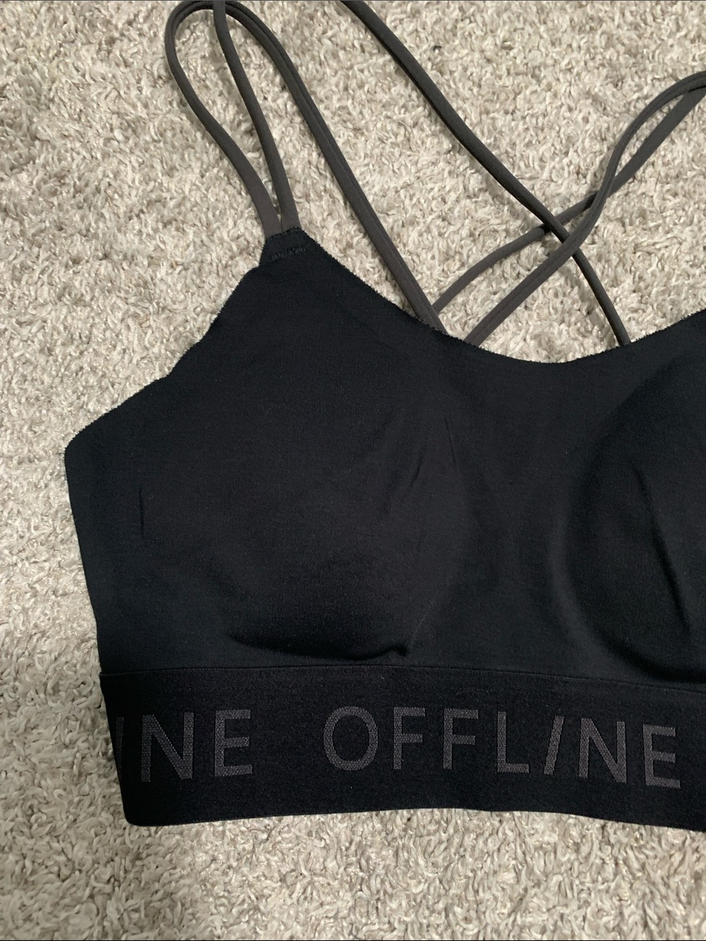 Aerie Offline Black Strappy Padded Sports Bra - Picture 2 of 4